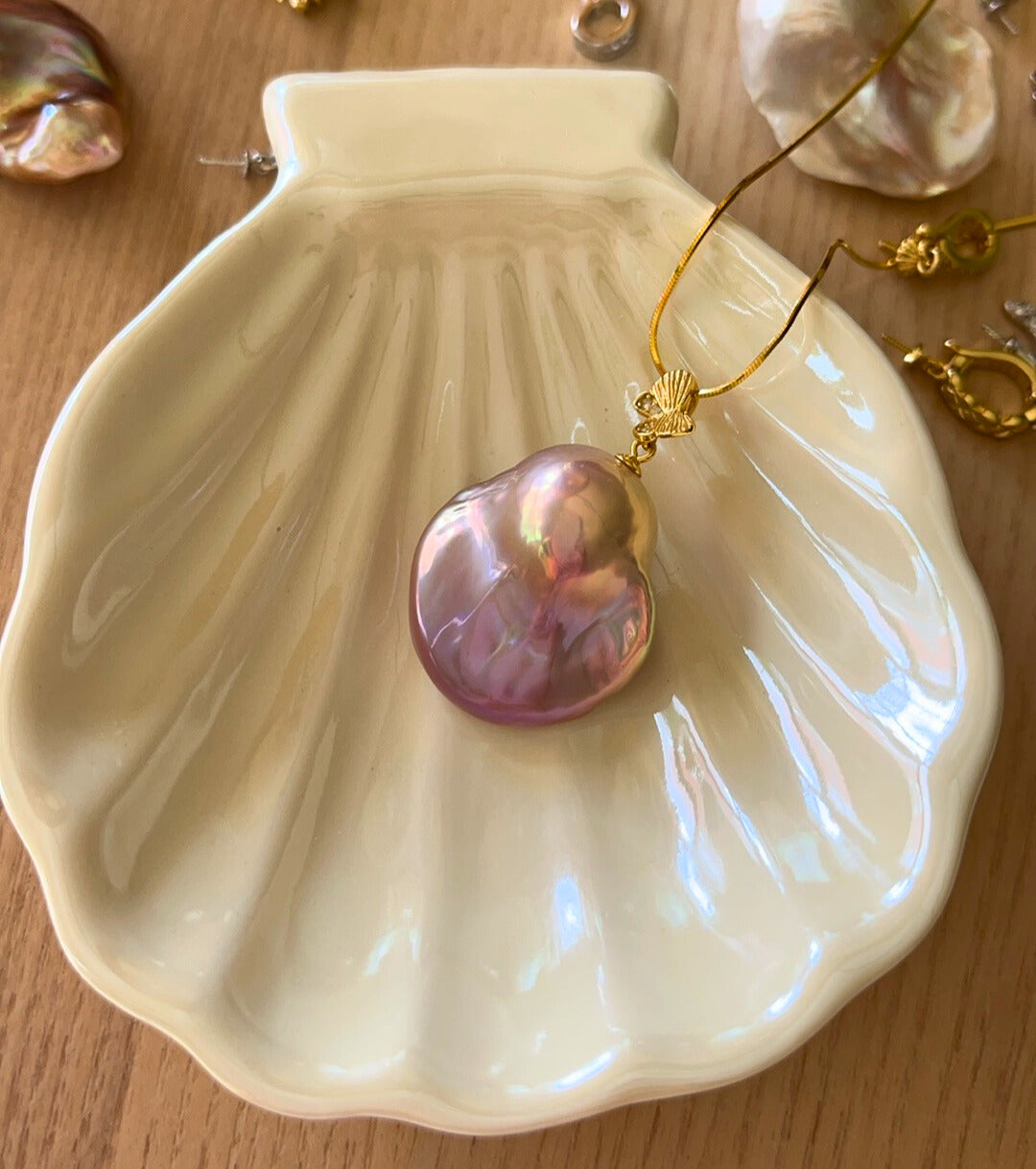 Medium Gold and Pink Baroque Pearl Pendant