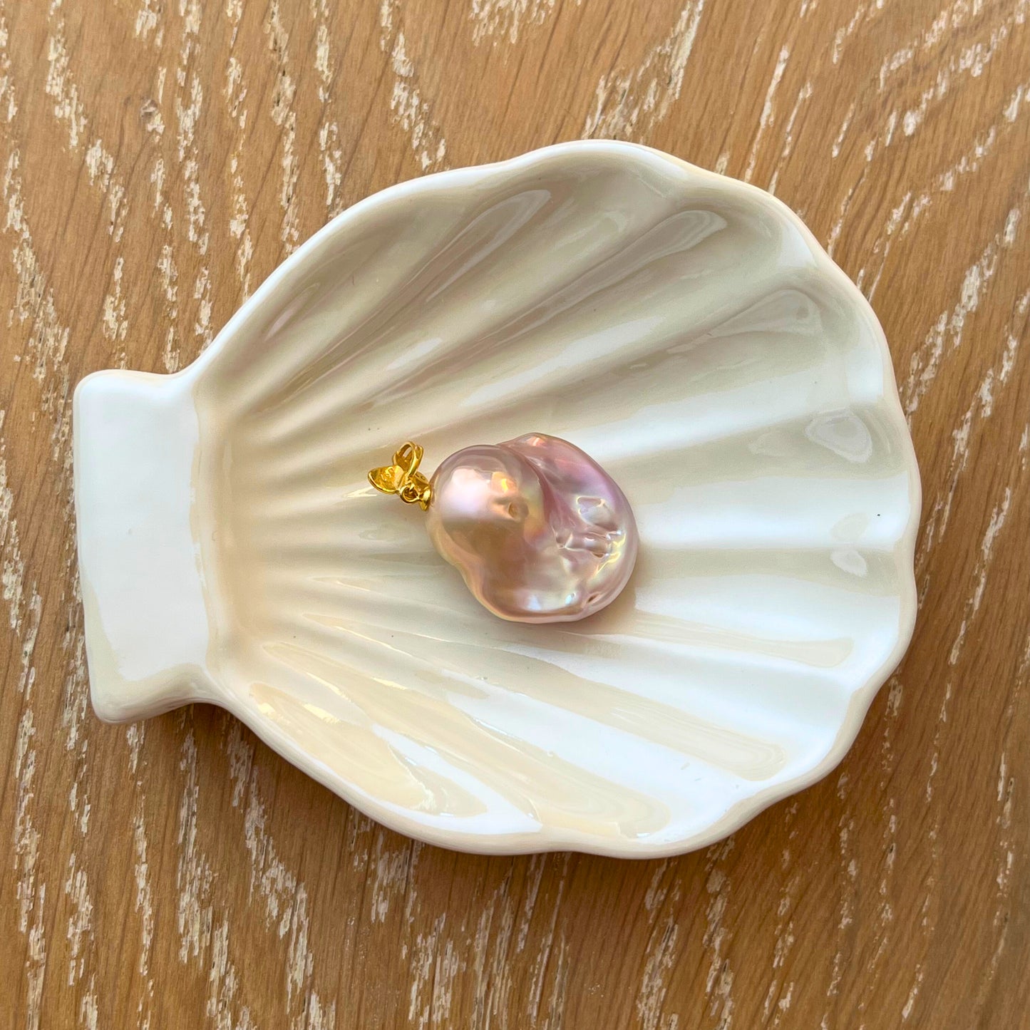 Medium Gold and Pink Baroque Pearl Pendant