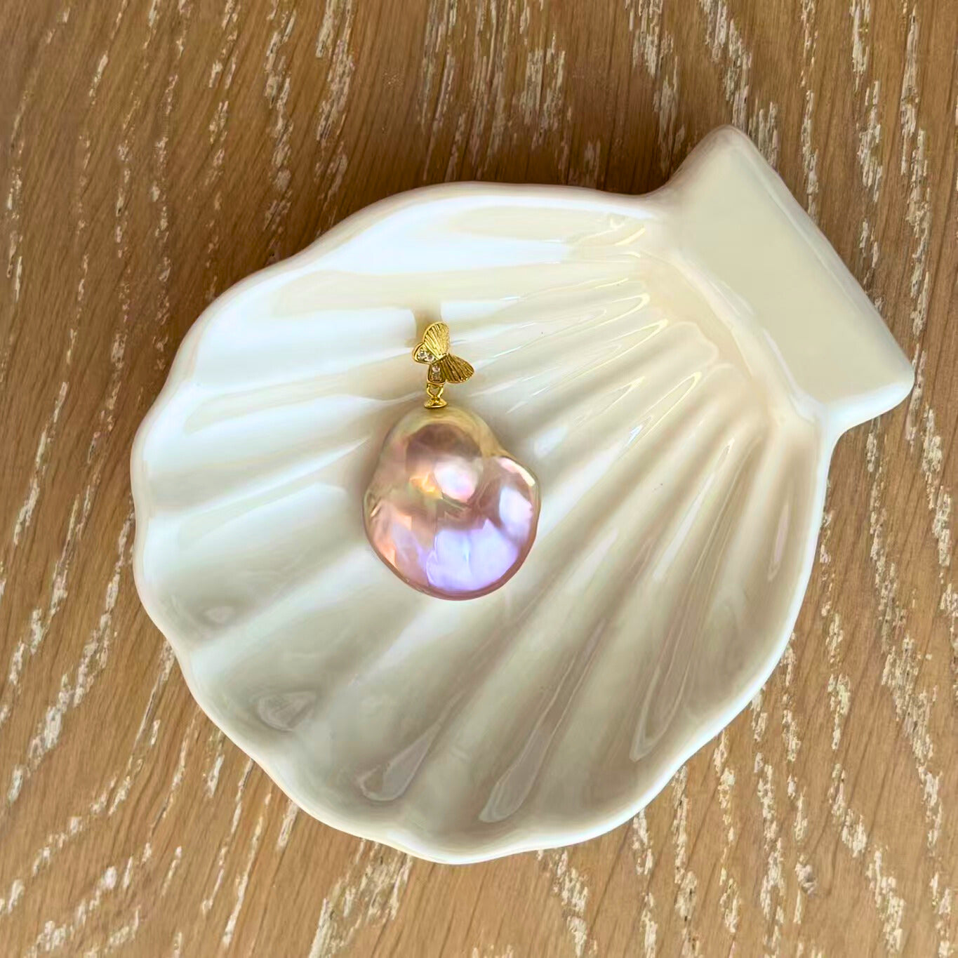 Medium Gold and Pink Baroque Pearl Pendant