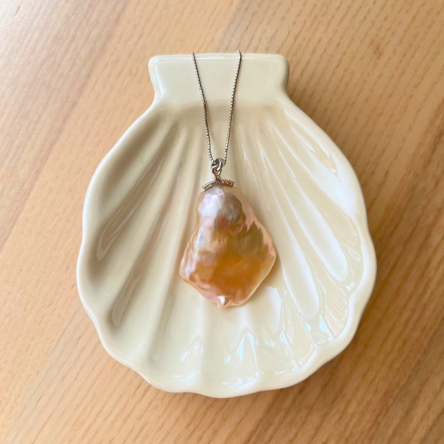 Large Gentle Peach Baroque Pearl Pendant